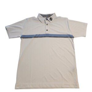 FJ Foot Joy Polo Shirt White / Blue Striped Short Sleeve Mens Large EUC